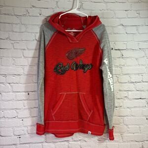 Majestic Red Wings (Fabbri) Red and Gray Distressed Hoodie Size Large E106
